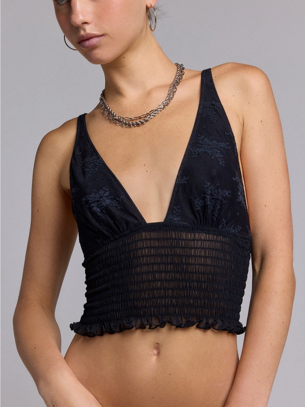 Urban Outfitters Black Smocked Crop Top